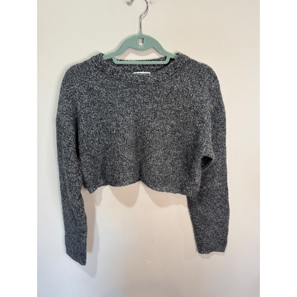 Reformation Lotto Wool Sweater Heathered Gray‎ Sz M Cropped - Picture 2 of 6
